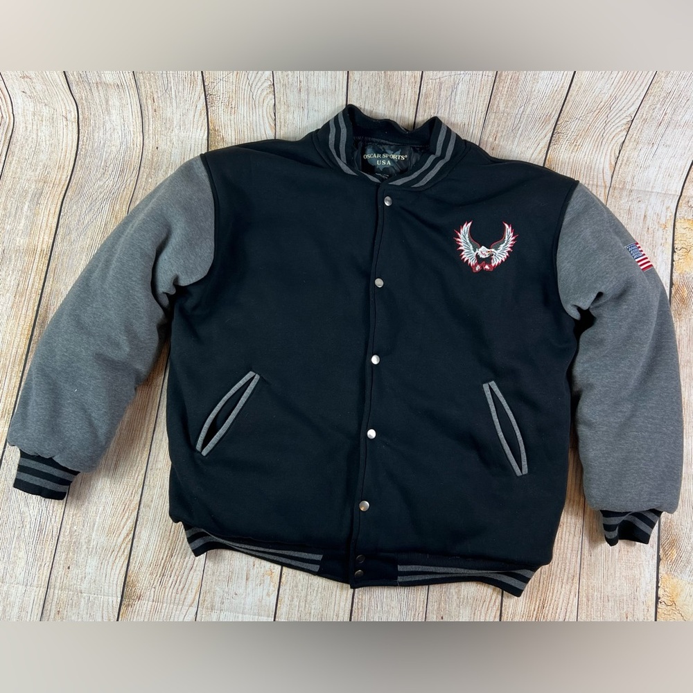 Vintage Oscar Sports USA Bald Eagle Varsity Style Button Jacket Large - Picture 2 of 9